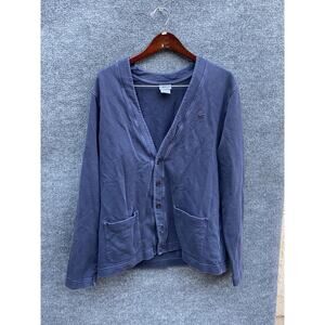 Lacoste Cardigan Sweater Mens Large Blue Vintage Washed Cotton Button Up Pockets